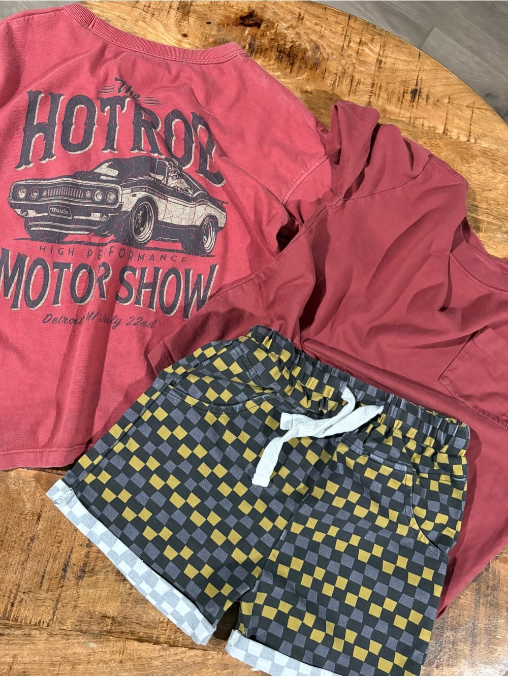 Kids Matching Set - Dusty Rose Tee & Checkerboard Shorts